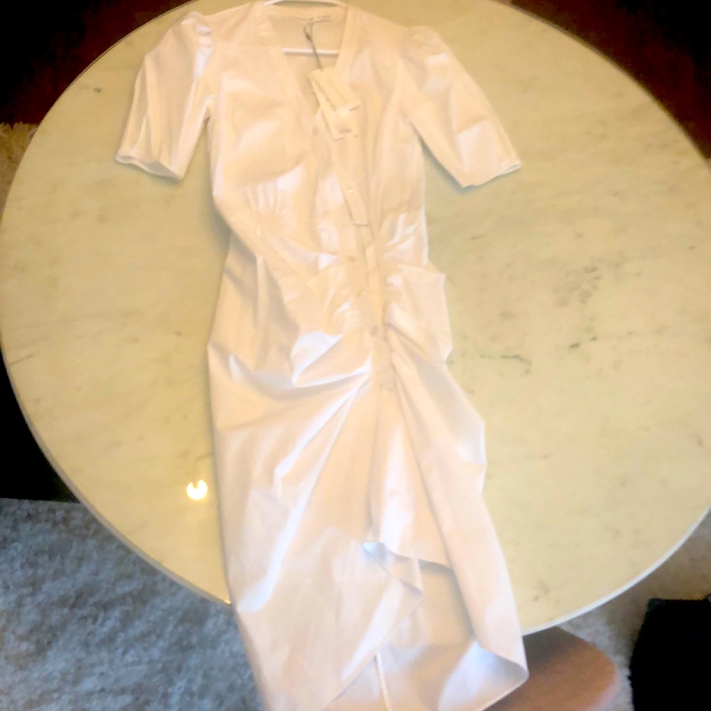 White Ruched Button-Front Women's Dress